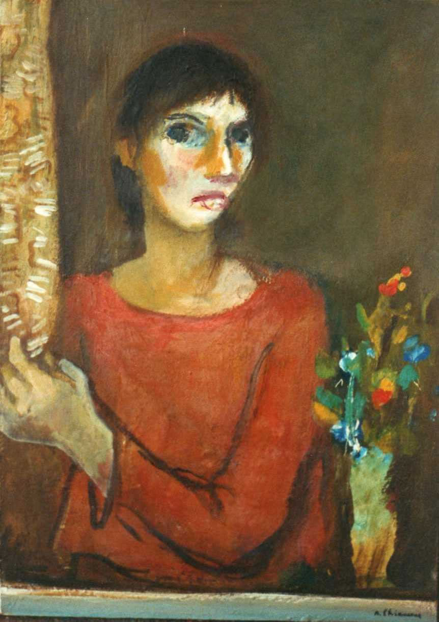 Donna alla finestra, 1982, olio su tela, cm 70x50, esposta mostra Opere 1979-83 Galleria Mediterranea, Roma, collezione privata